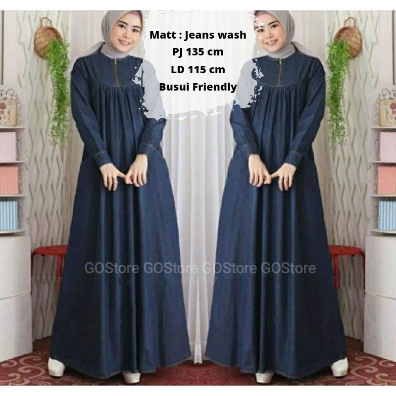 GAMIS JEANS WANITA AMBI DRESS | BAJU MUSLIM WANITA JUMBO MOTIF POLOS KEKINIAN