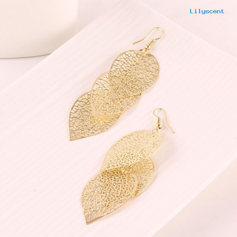 [LS] Fashion Wanita Berongga Daun Berbentuk Drop Menjuntai Kait Anting Hadiah Perhiasan Pesta