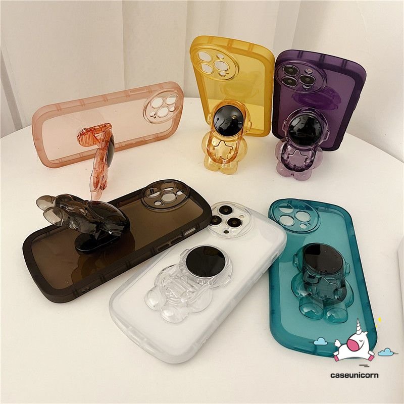 IPHONE Kartun Astronot Bracket Phone Case Kompatibel Untuk Iphone11 14 12 13 Pro MAX XR 6 6s 78 Plus XS MAX X SE 2020 Shockproof Airbag Lembut TPU Back Cover Dengan Stand Holder Phone