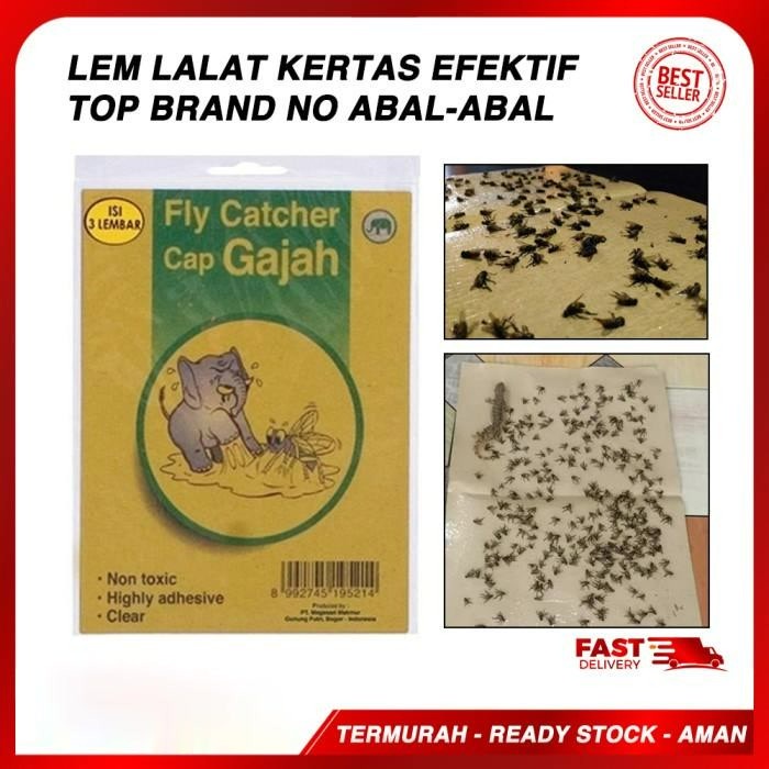 Lem Kertas Cap Gajah Perangkap Lalat, Cicak Tidak Beracun Efektif Aman