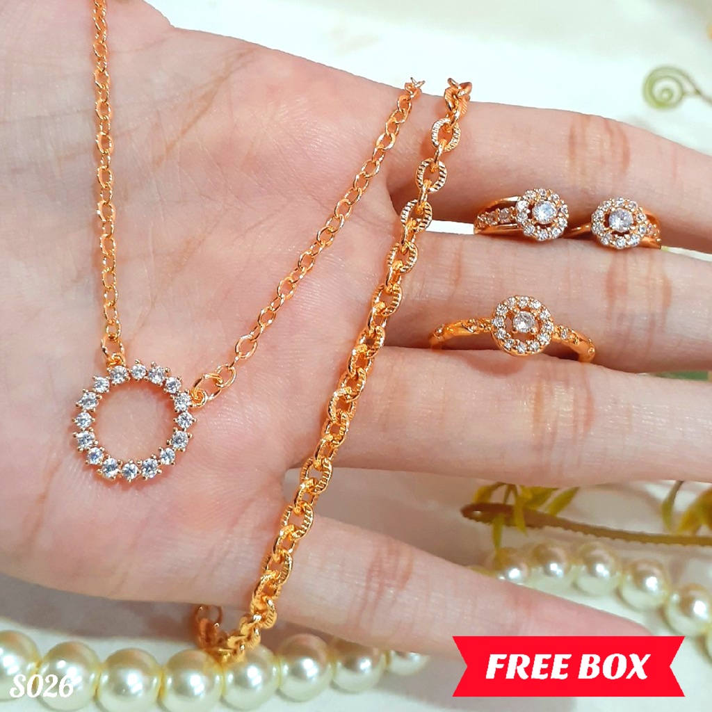 PGX Set Perhiasan Xuping Cincin Gelang Kalung Anting Lapis Emas - S026