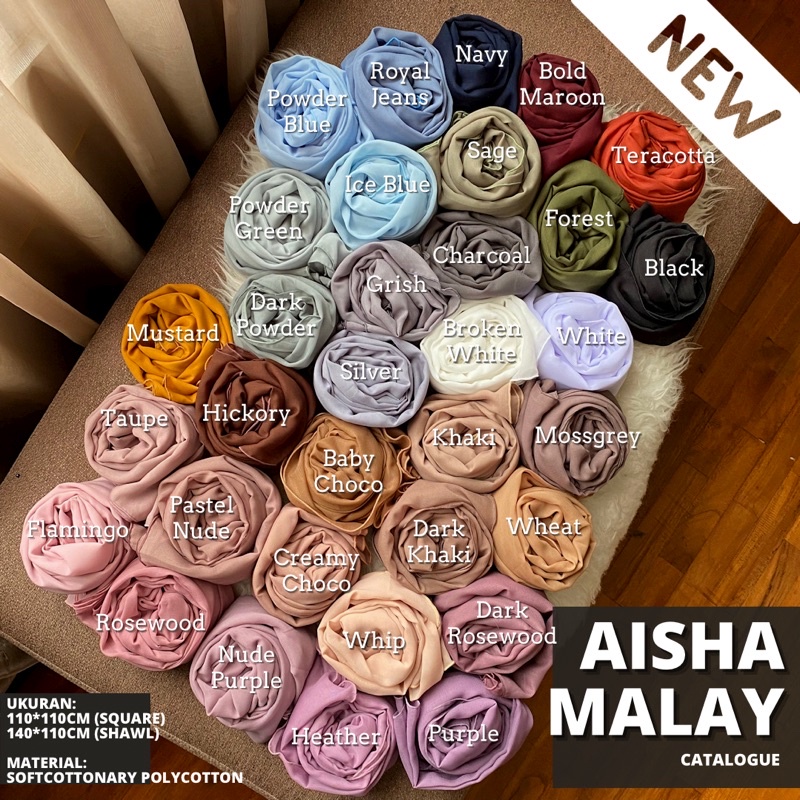 [WARNA LENGKAP] Aisha Malay square • Segiempat / Pashmina malaysian• Pashmina malaysia