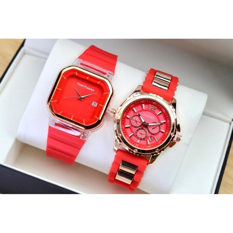 (Cod)Jam Tangan Wanita Buy1 Get1 (Hp Sergi Crono1+Gues Ring Rose)Tanggal Aktif Strap Rubber/Karet(Dikirim Jakarta)