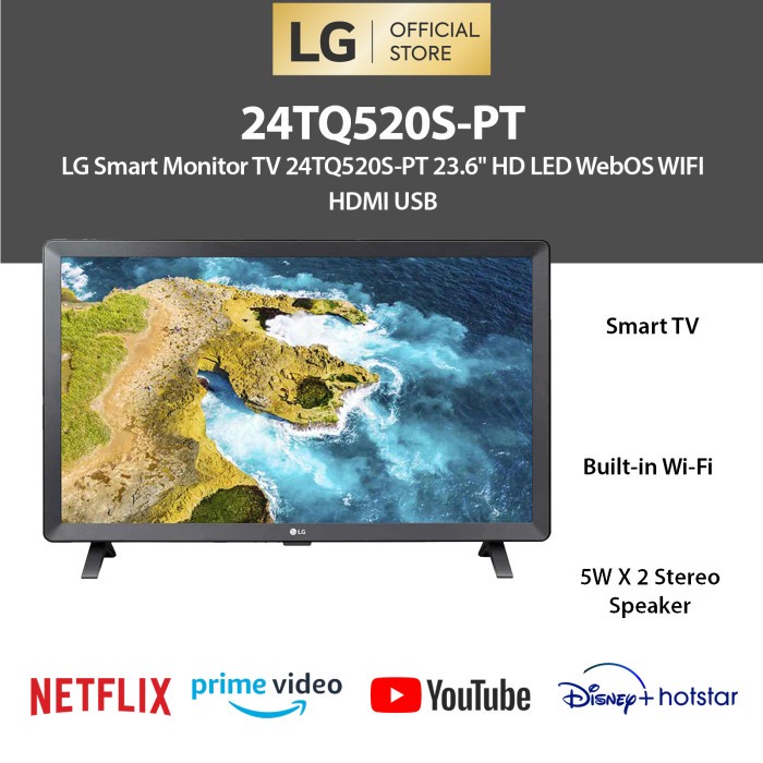 LG New Smart TV 24 inch HD Digital 24TQ520S-PT WebOS WIFI HDMI USB