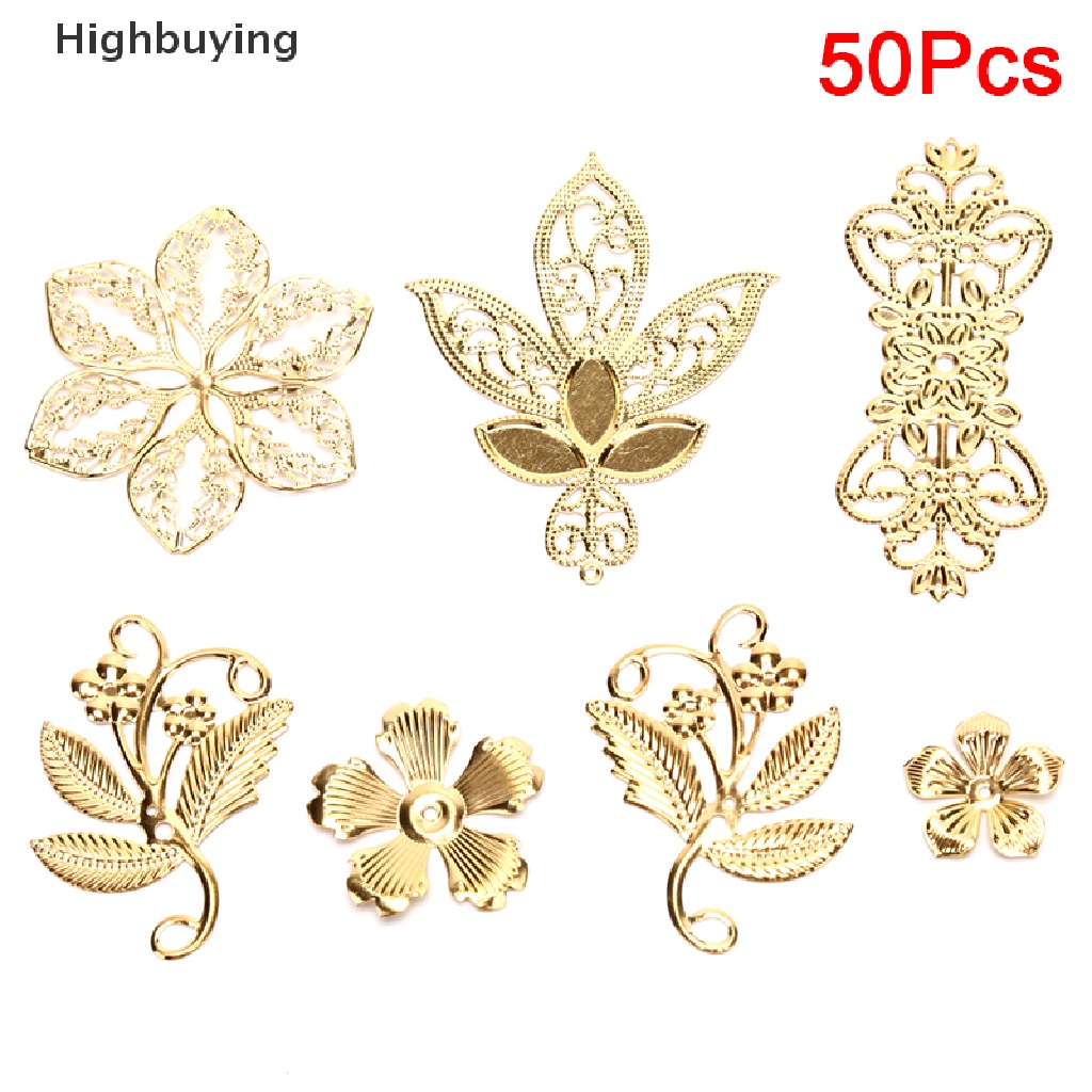 Hbid 50Pcs Vintage Metal Leaf Kerawang Bunga Slice Ch DIY Craft Membuat Perhiasan Glory