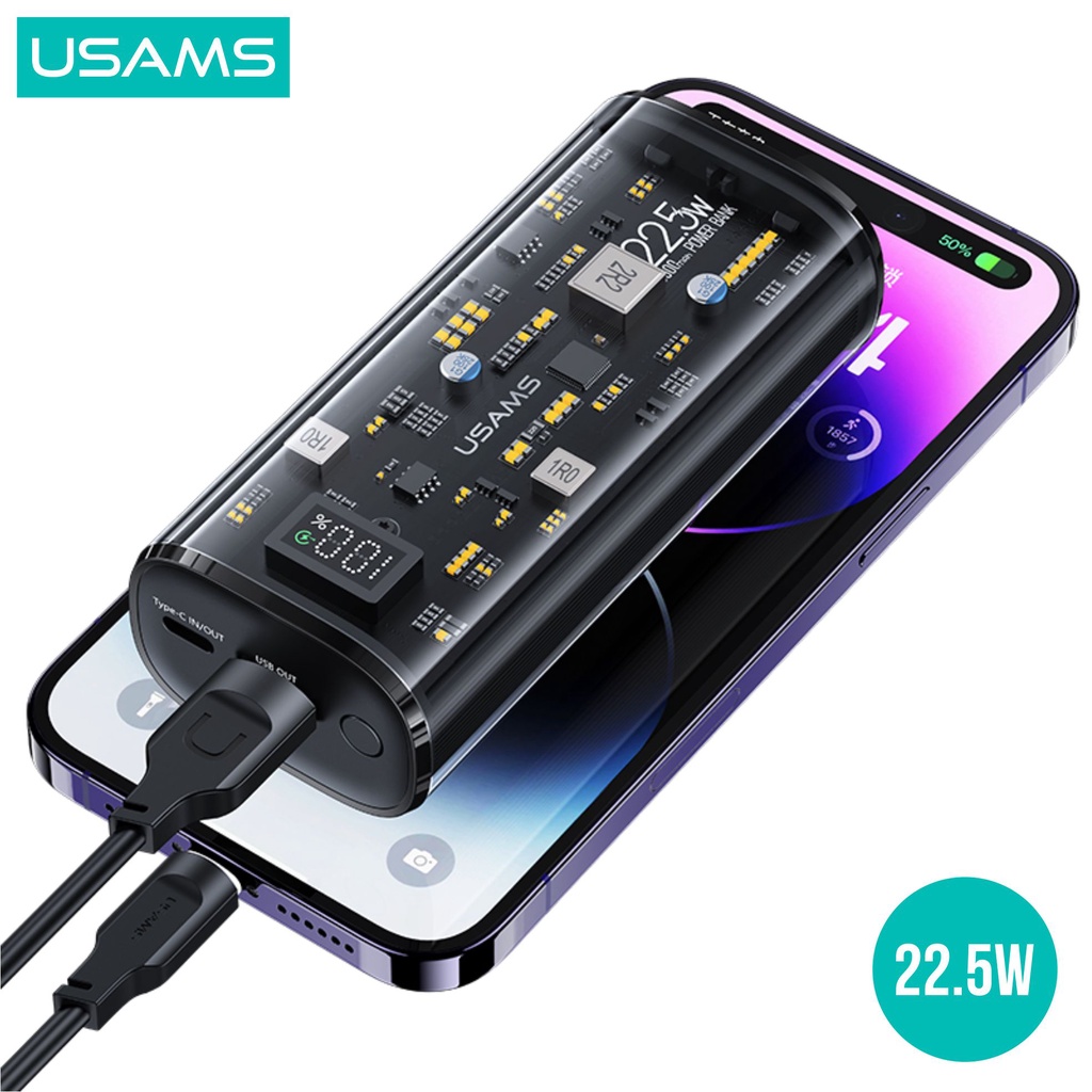 USAMS BJ Series Powerbank Fast Charging Transparent Dual Port 9000mAh