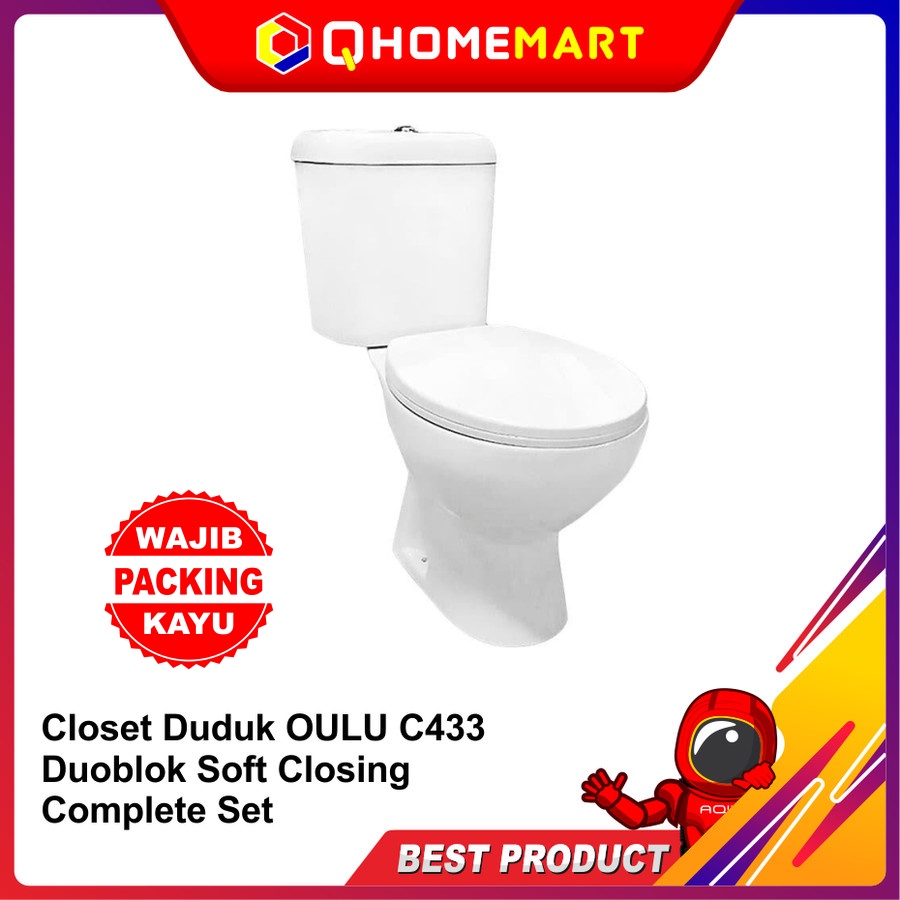Toilet Kloset Duduk OULU C433 Closet Duoblok Soft Closing Complete Set