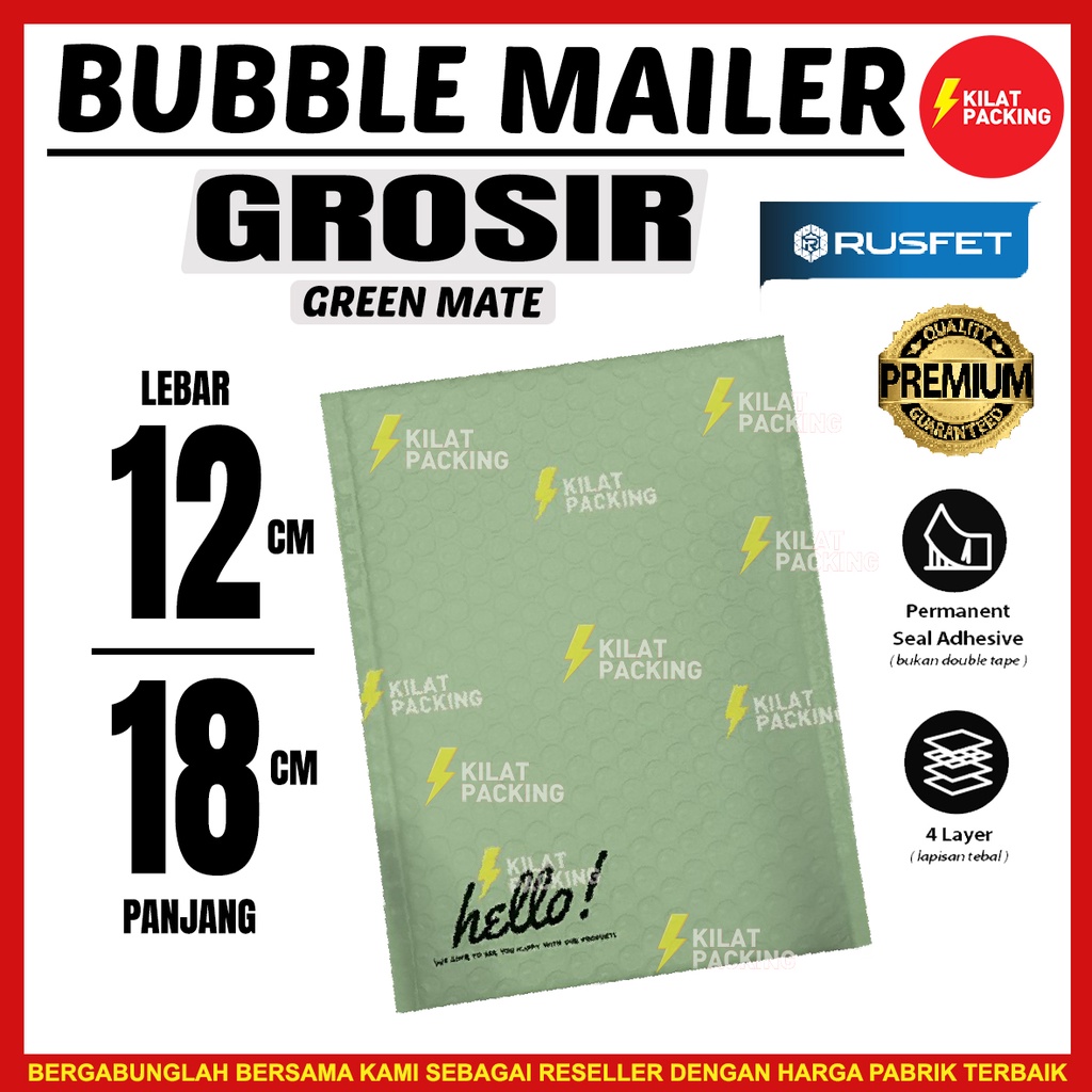 

Amplop Bubble Mailer Packing Bubble Envelope Rusfet Green 12x18