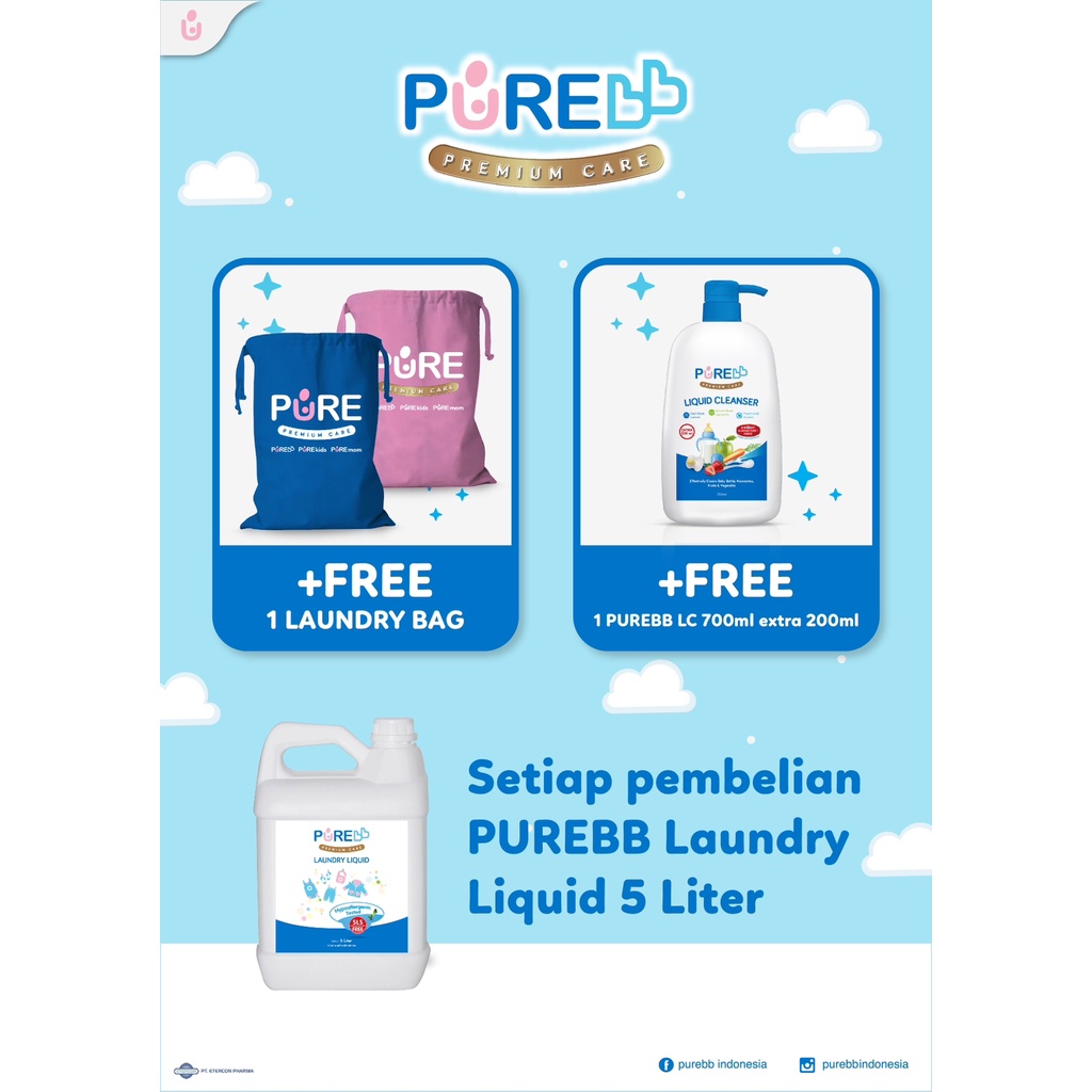 PURE BB LAUNDRY 5 LITER (buy 1 free 1 laundry bag + 1 pure bb Liquid cleanser 700ml , selama masih ada )