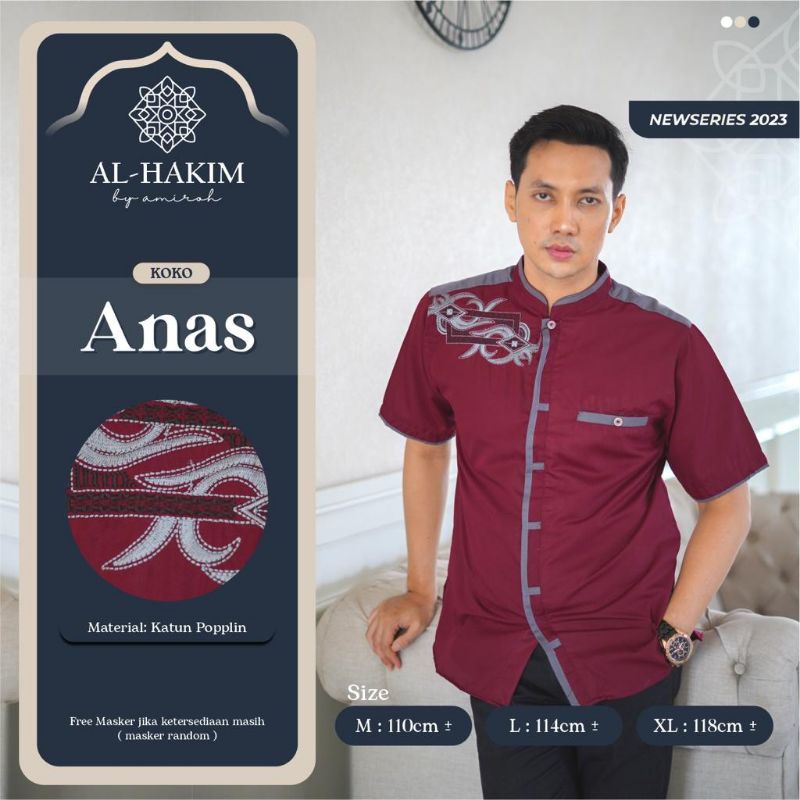 KOKO ANAS ORI AL HAKIM BY AMIROH • Baju Koko Lengan Pendek | free masker
