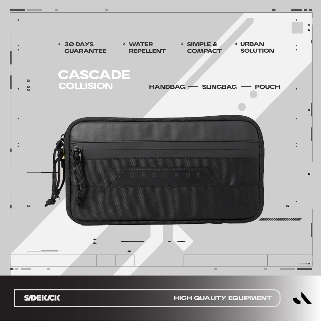 Sidekick Project CASCADE Collision - Clutch Pria Warna Hitam Multifungsi (Hand Bag + Sling Bag + Hanging Bag)