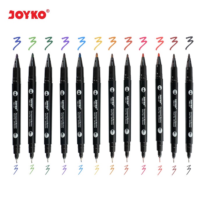 Color Permanent Marker Dual Tip Spidol Permanen 12 Warna Joyko PMC-27