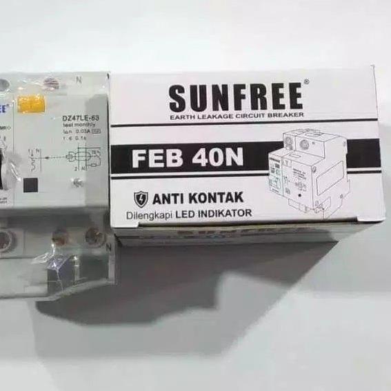 12.12 sale Sunfree FEB 40N Anti Kontak Listrik / Anti Konslet ELCB / MCB 40 A Dengan Indikator LED m