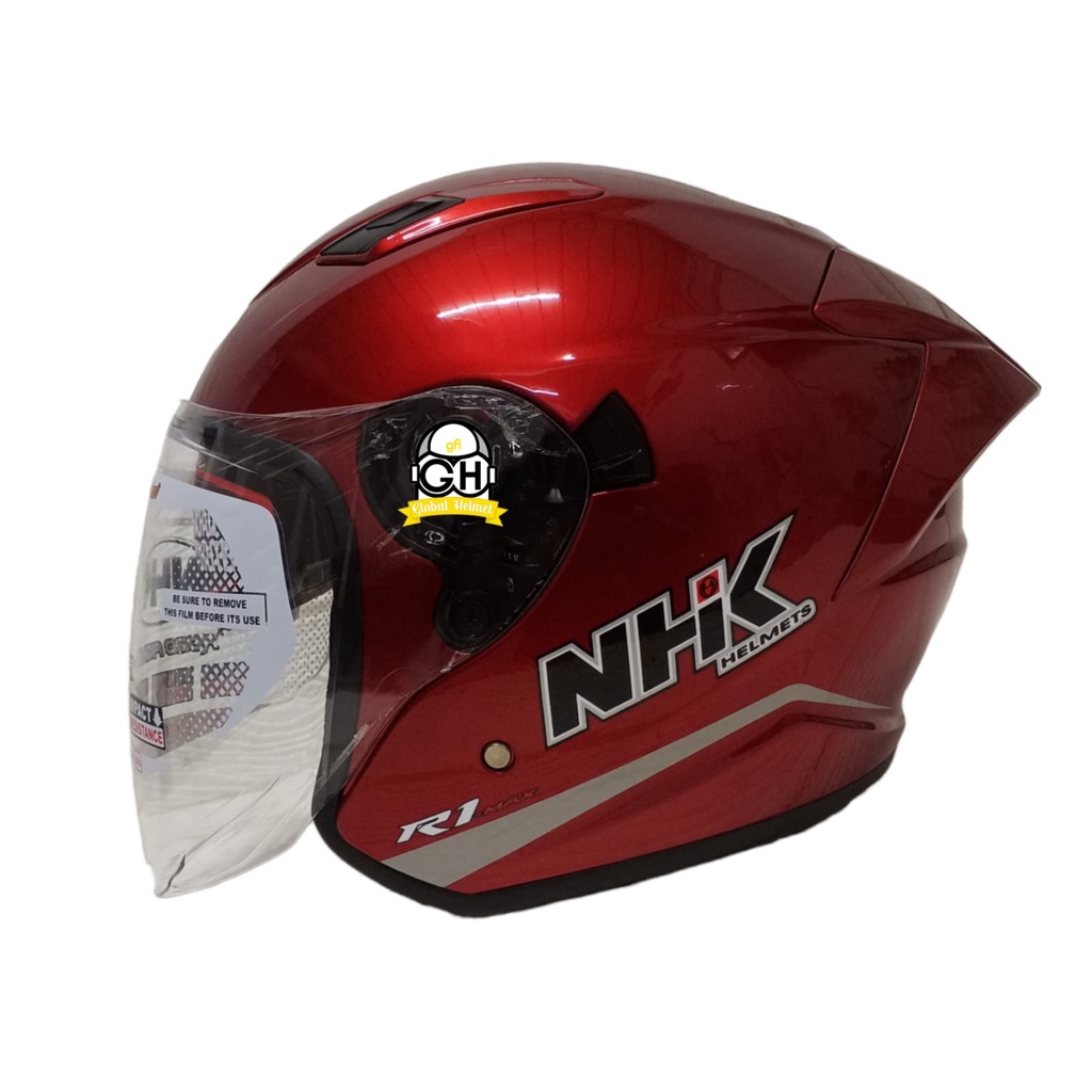 NHK R1 MAX SOLID ROYAL RED MAROON HELM OPEN FACE DOBLE VISOR