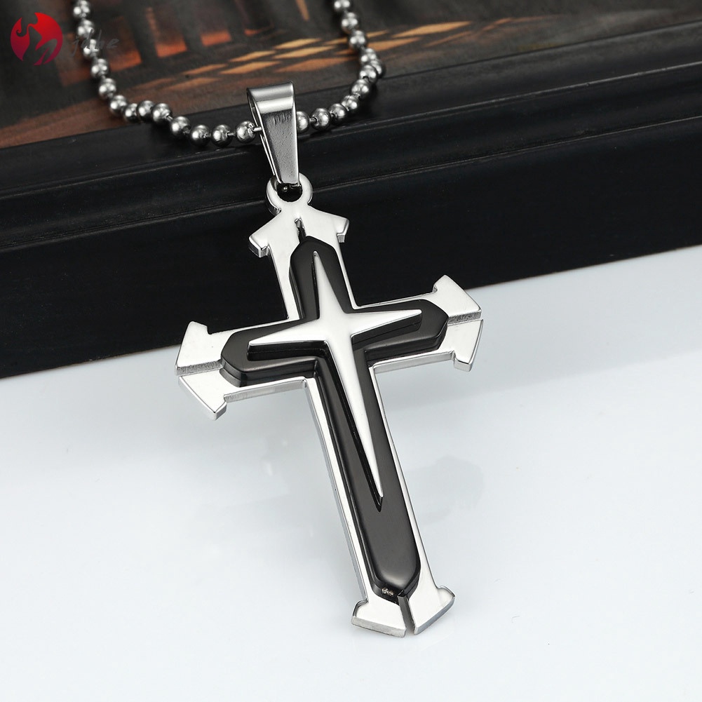 Kalung Salib Pria / Cowok / Laki Laki / Wanita / Cewek 3 Lapis Keren Unik Untuk Kristen / Katolik Wa