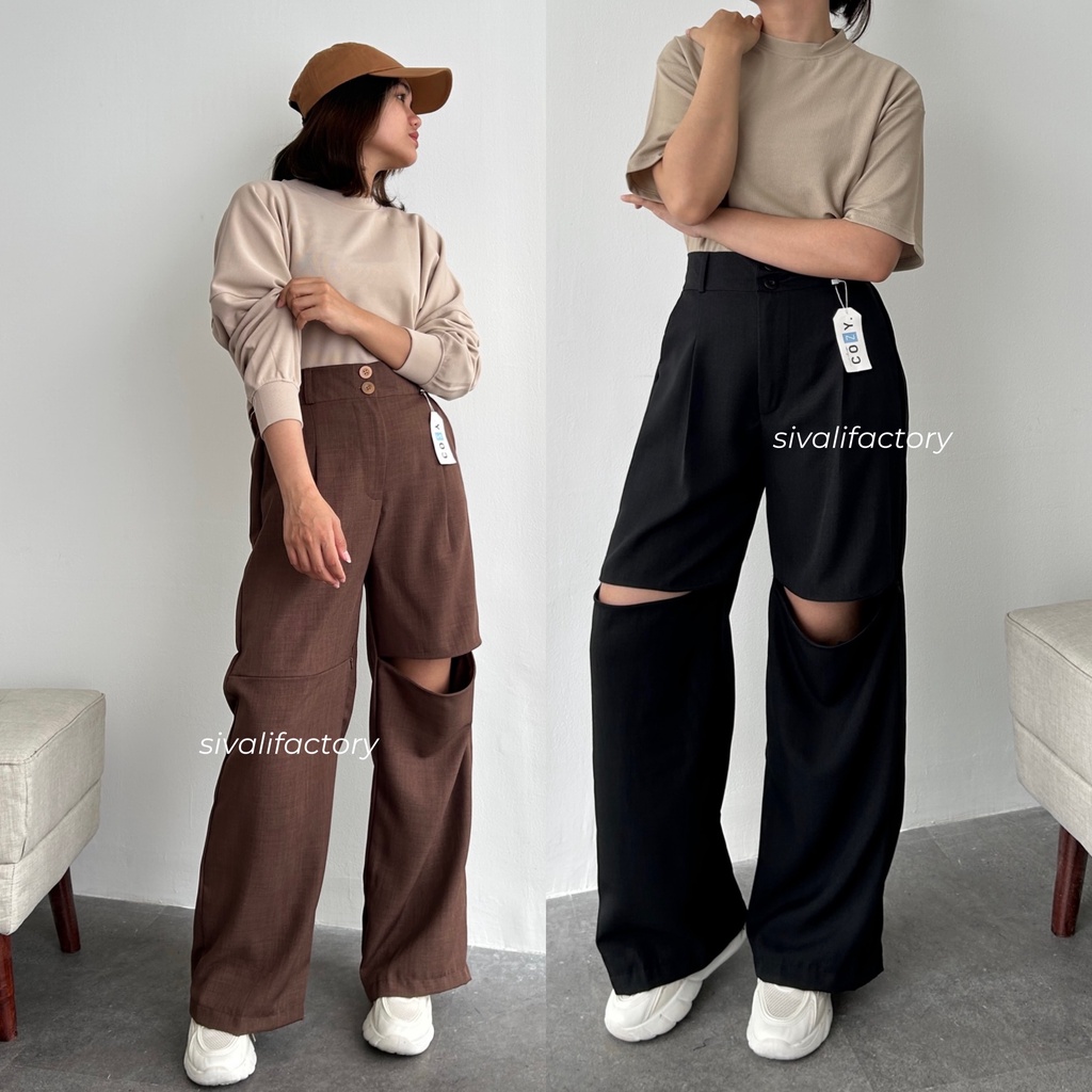 SIVALI Trixie Pants - Cut Out Pants - Celana Kulot Highwaist Wanita - Trendy Loose Baggy Pants