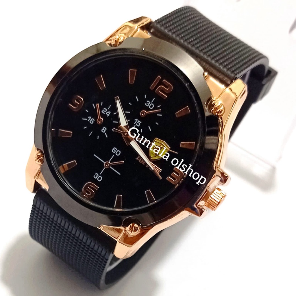 Guntala Olshop,Jam Tangan Tali Rubber,Jam Tangan Pria Tali Kret,Jam Pria Karet Hitam,Jam Tangan,Jam 