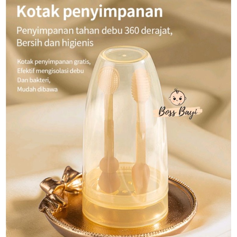 BOSS BAYI - Pembersih Mulut Bayi (Lidah+Gigi) / Oral Cleaner Silikon dengan Cup Penyimpanan