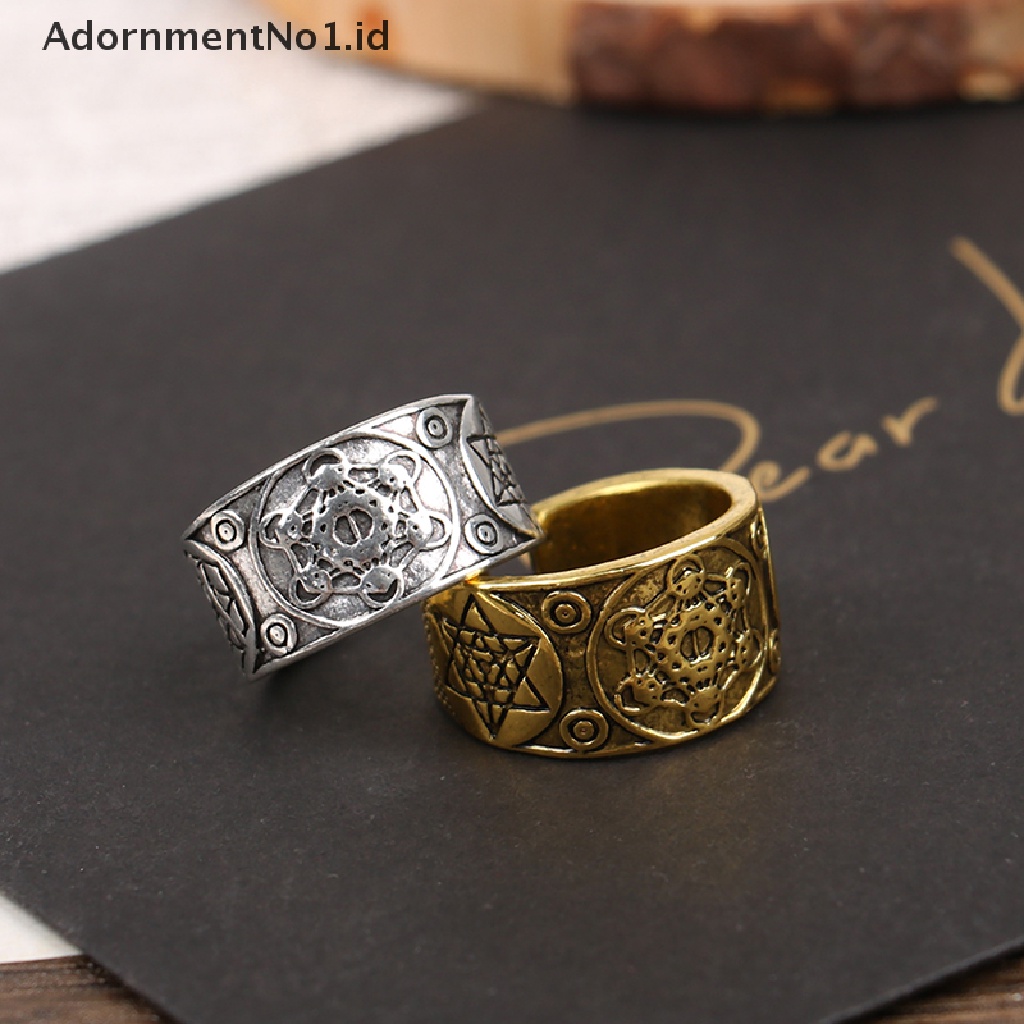 [AdornmentNo1] Vintage Enam Menunjuk Bintang Solomon Cincin Warrior Malaikat Agung Metatron Jimat Totem Adjustable Ring Jimat Perhiasan Punk Alloy Jari Cincin Hadiah [ID]