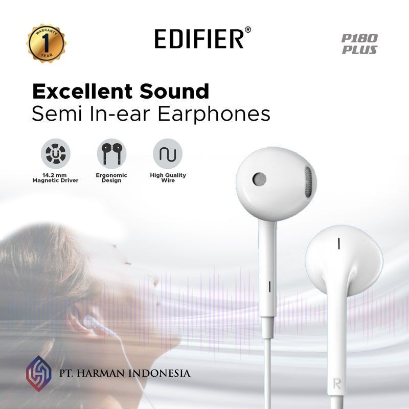 Edifier Earphone P180 Plus White-Earbuds with Remote and Mic