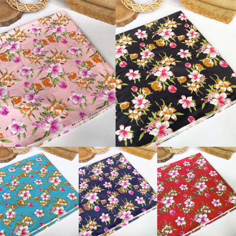 Kain Katun Jepang Motif Bunga Kecil Bahan Katun Jepang Kode D