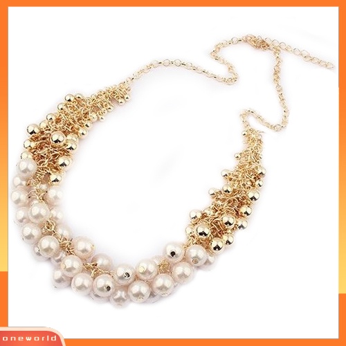 {oneworld} Wanita Fashion Multilayer Mutiara Imitasi Choker Kerah Bib Statement Chain Necklace