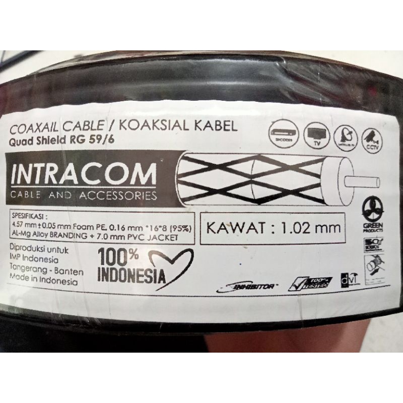 Kabel antena Rg 6 intracom 100 meter/kabel antena/kabel cctv