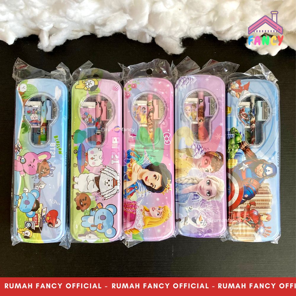 

Tempat Pensil / Kotak Pensil Kaleng model Kaca Bulat + set Alat Tulis
