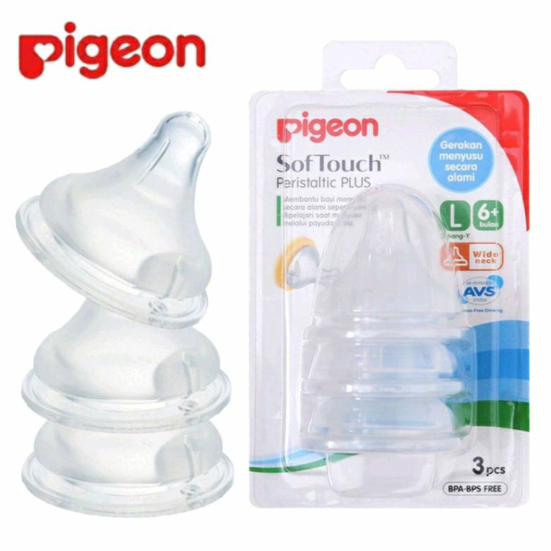 (3 Pcs) Pigeon Nipple Wide Neck Peristaltic Plus Soft Touch S, M, L Blister | Nipple Pigeon Wide Neck