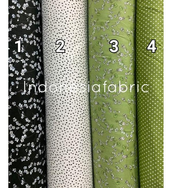 Depan Kain bahan Katun jepang tokai senko motif Bunga kecil hitam Hijau Wijen Polkadot Green series 