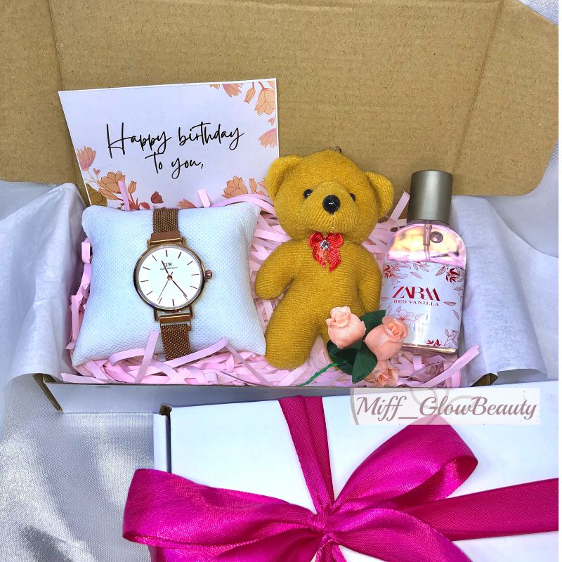 miffglow (jam boneka parfum) HAMPERS I KADO I GIFT BOX JAM TANGAN RANTAI PASIR MURAH jam tangan magnet hampers unik kado ulang tahun hampers simple mini scarlett whitening parfum boneka kado pacar kado sahabat Box hampers kotak hampers natal