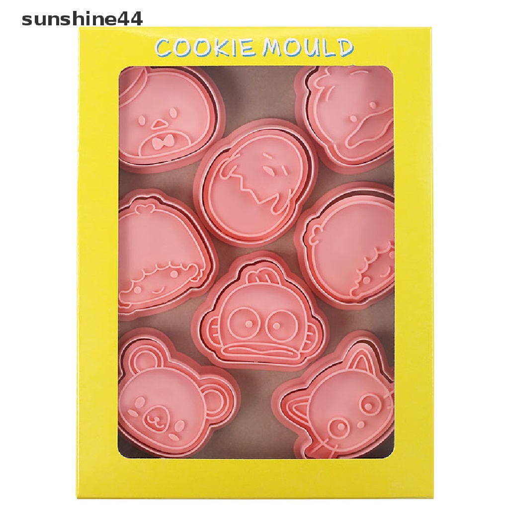 Sunshine 8pcs/Set DIY Kartun Biskuit Cetakan Cookie Cutter 3D Biskuit Cetakan Plastik Kue Cookie Stamp Cookie Decorag Tools.