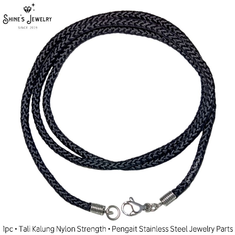 1pc Tali kalung Hitam Nylon Strength Pengait Stainless Steel
