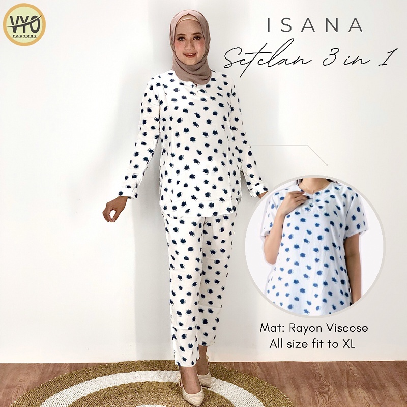 Setelan Baju Tidur Wanita Kekinian Bahan Rayon One Set / Piyama 3 in 1 Lengan Pendek Import
