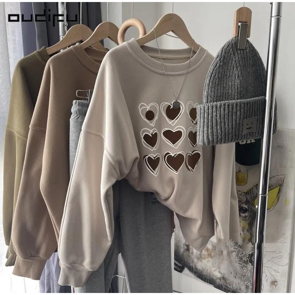 MINI LOVE SWEATSHIRT TOP ATASAN WANITA GAMBAR HATI SWEATER CREWNECK BASIC V1