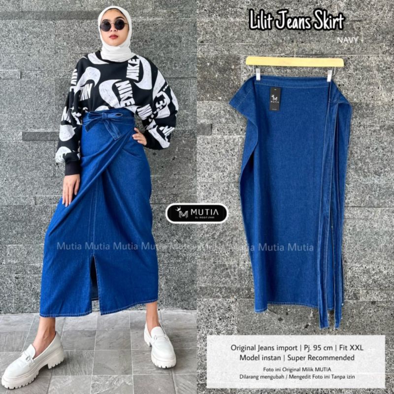 LILIT JEANS SKIRT BY MUTIA / ROK LILIT JEANS WANITA MUSLIMAH / Rok jeans anti ribet