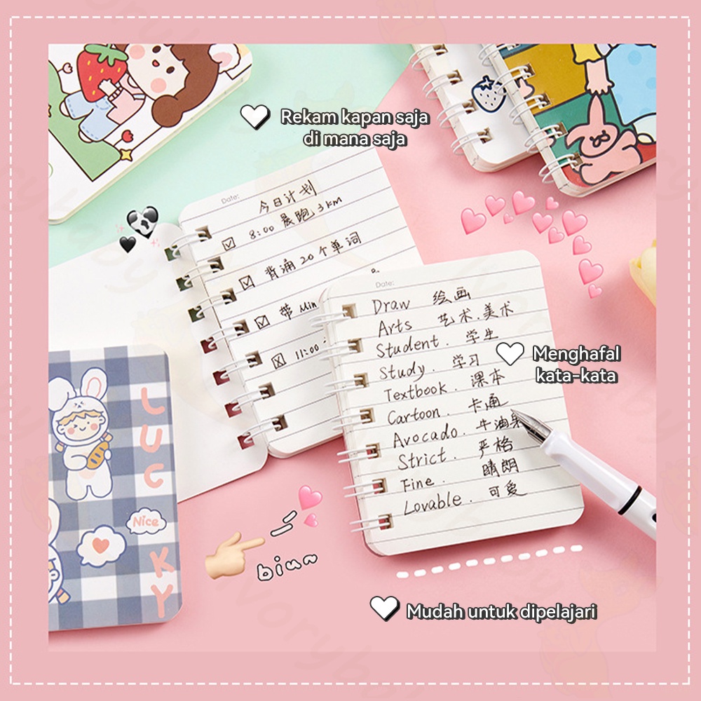 Ivorybaby Buku catatan kecil A7 Notebook ring motif Buku catatan memo ring Buku tulis ring