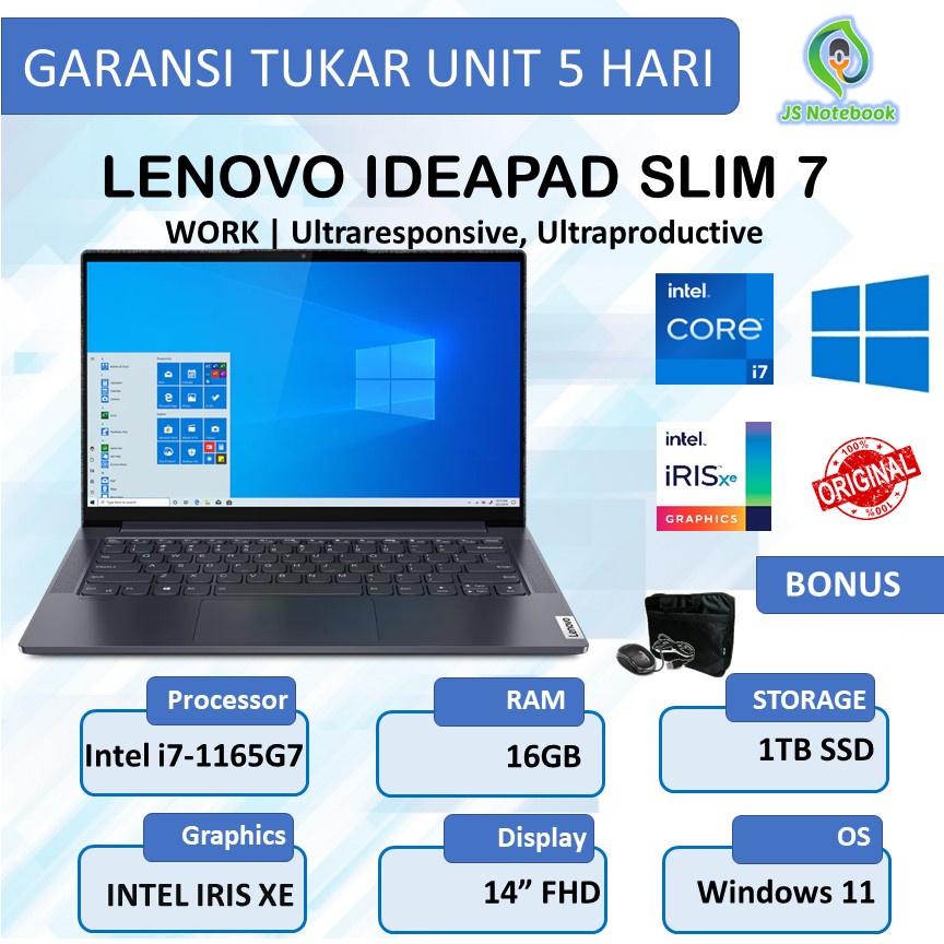LAPTOP LENOVO IDEAPAD SLIM 7 14 i7 1165G7 16GB 1TB SSD W11