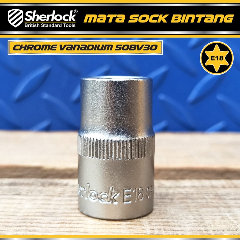 Kunci Shock Bintang Sok E18 1/2 inch Drive Star Socket Sherlock