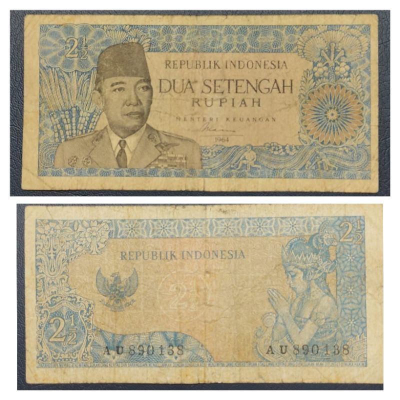 Uang Kuno Indonesia Soekarno Sukarno 2,5 Rupiah Tahun 1964 Kondisi VF  Original 100%