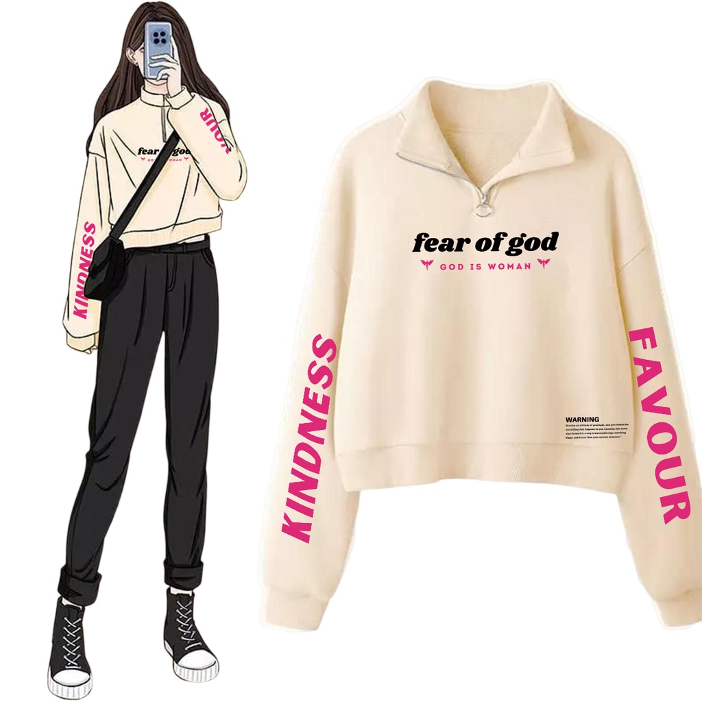 Sweater Crop Zipper Fear Of God crewneck wanita terbaru