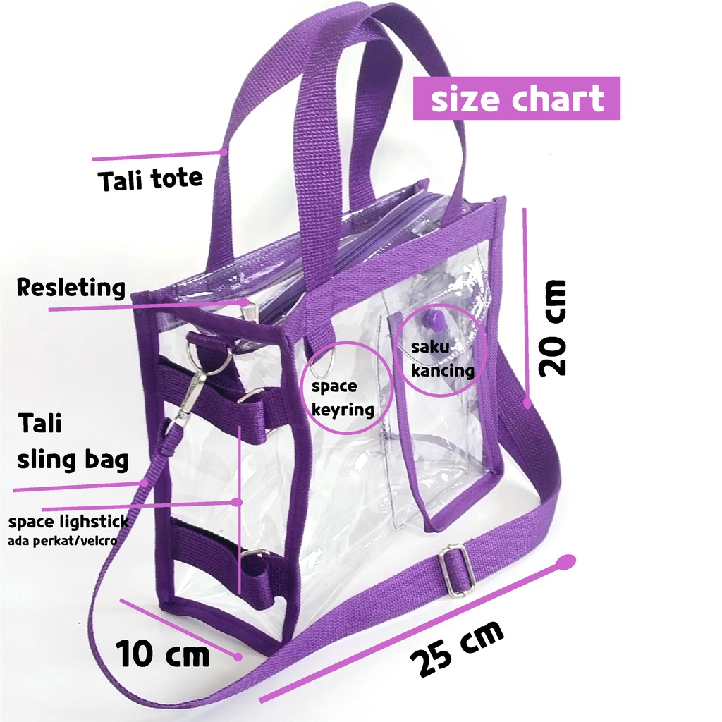 TAS SELEMPANG TRANSPARAN HITAM PVC SLING BAG / HAND BAG/ TAS KONSER