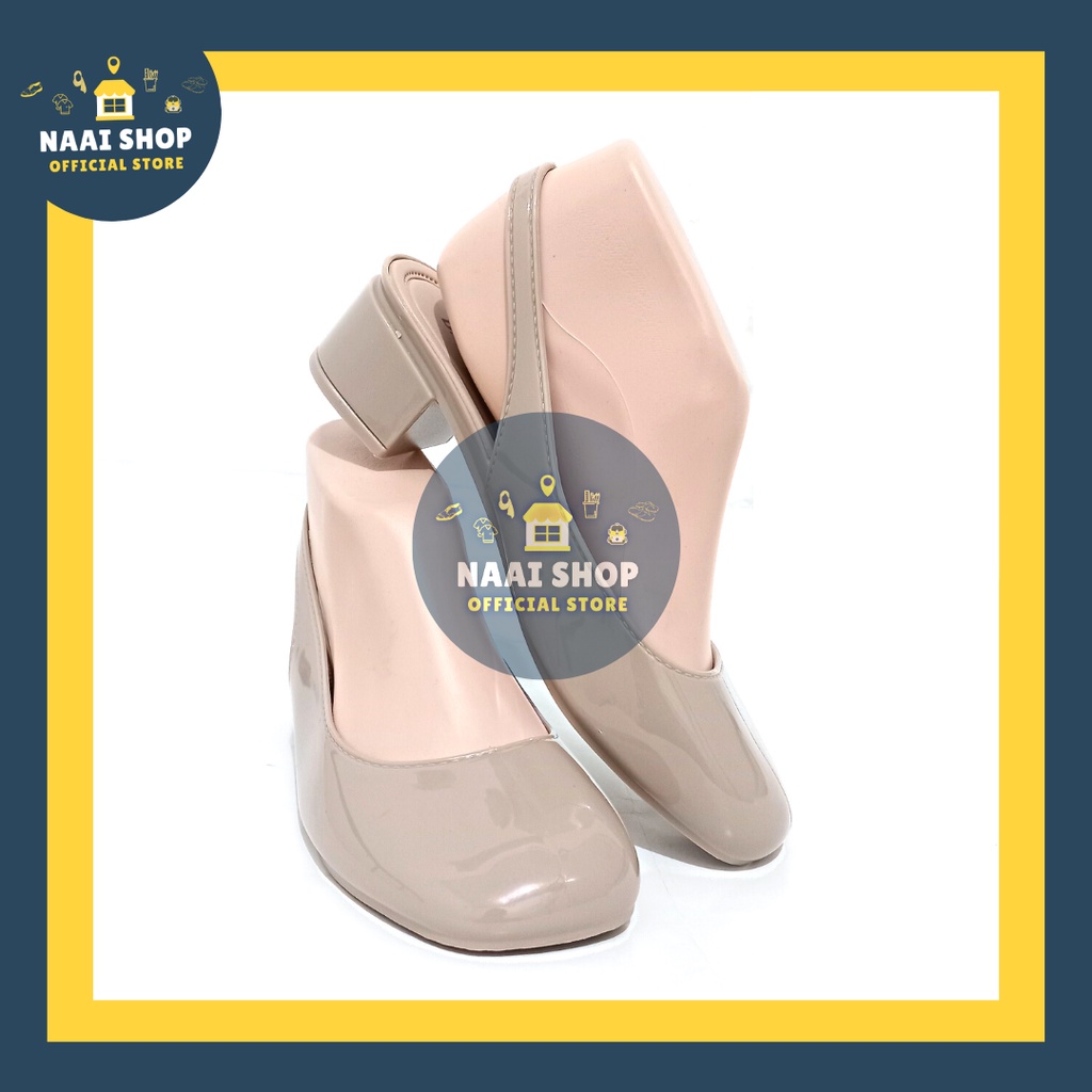 Sepatu Wanita Slingback Heels 5 CM Size 36-40 Jelly Shoes Plain Glosy Soft Color Selop Cewek Hak Tahu Sedang Murah Terlaris Slop Formal Kasual Korea Style Kekinian Jinjit Bahan Karet Slip On Tali Import Premium Kerja Kuliah Terbaru Balance 706-L Naai Shop