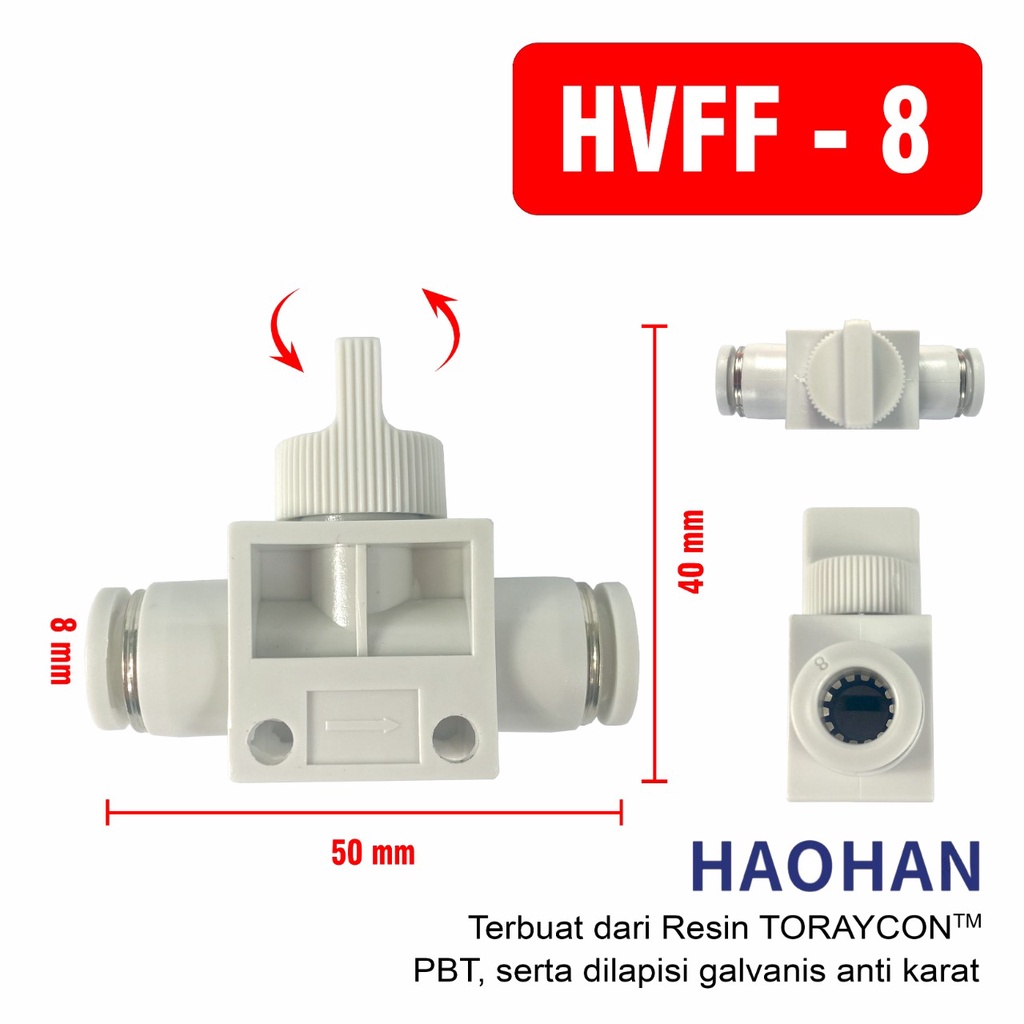 FITTING PNEUMATIC VALVE HVFF MM HAND STOP MINI KRAN AIR UDARA UNTUK SELANG PU