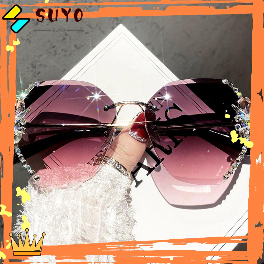 Suyo Berlian Imitasi Kacamata Mode Baru Cutting Lensa Perempuan Kacamata Wanita Kacamata Matahari