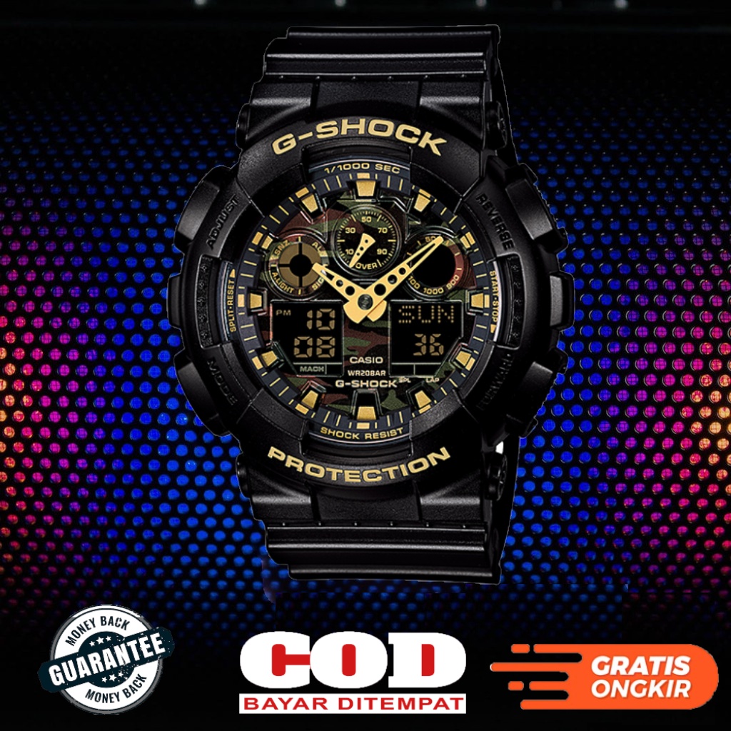 G-Shock Casio Jam Tangan Pria GShock Camo GA-100CF-1A9 Military Autolight Fullset