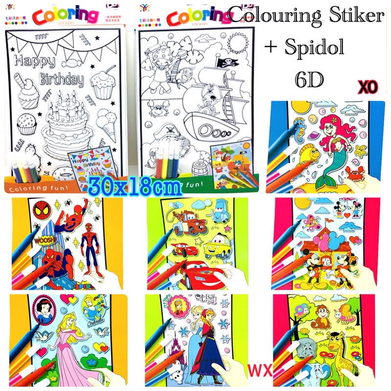 

stiker warna + spidol karakter