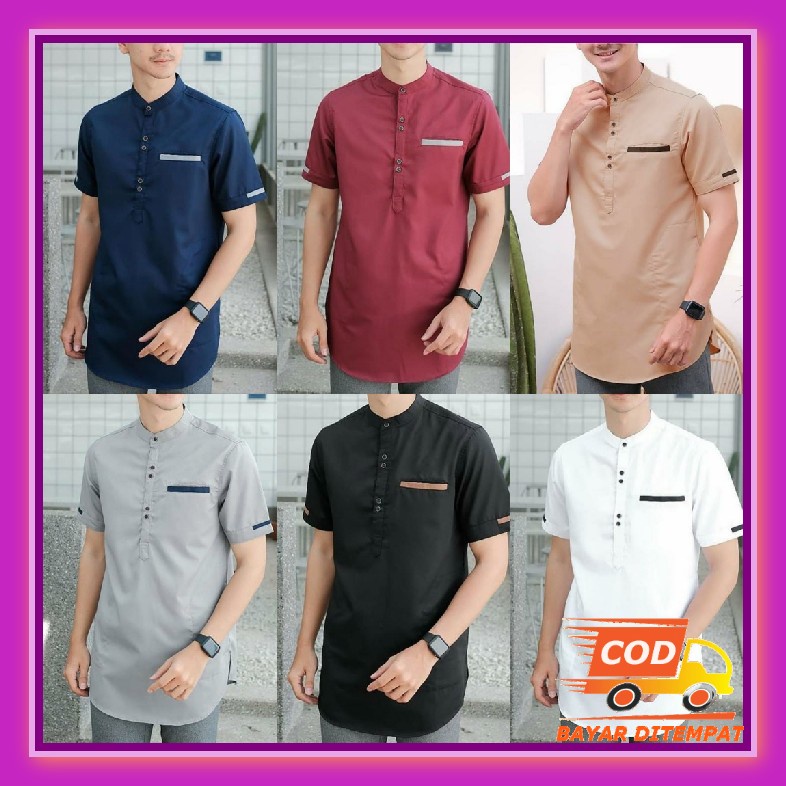 Koko Pria Dewasa Terbaru 2023 Kemko Mewah Kurta Elegan Laki Muslim Lengan Panjang Pendek Lebaran Kem