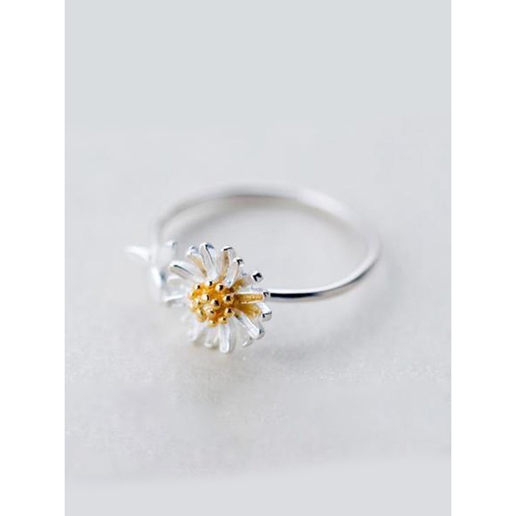 Cincin Bunga Daisy Lucu Untuk Wanita Gadis Manis Enamel Indah Bunga Matahari Terbuka Ring