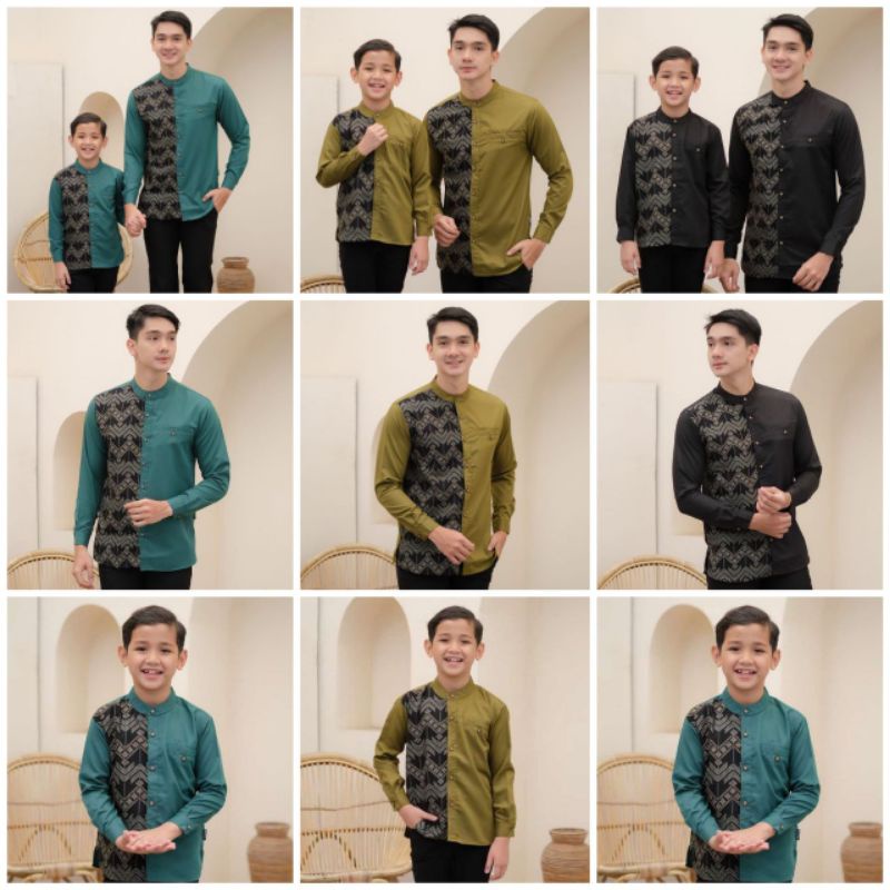 Kadam Kemeja Koko Kemko Batik Lengan Panjang Dewasa dan Anak Satuan Terpisah